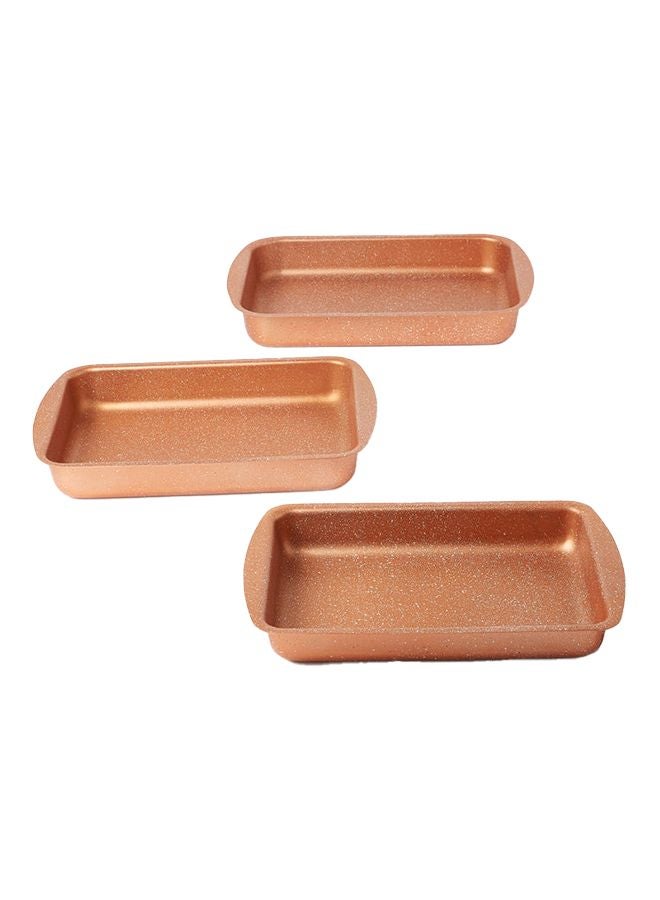 DESSINI 3-Pieces Granite Square Pan Set Rose Gold Small Bakeware Pan (32x22), Medium Bakeware Pan (35x25), Large Bakeware Pan (38x28)cm  - Image 1