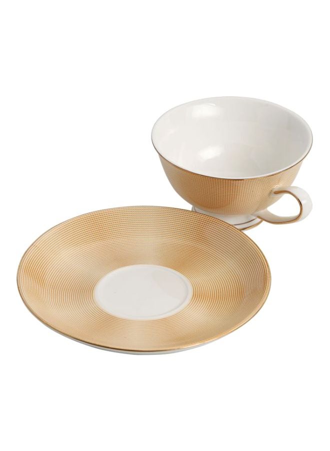Sharpdo - 2-Piece Ergonomically Designed Fade-Proof Comfortable Grip Cup And Saucer Beige/White 200ml - Image 1
