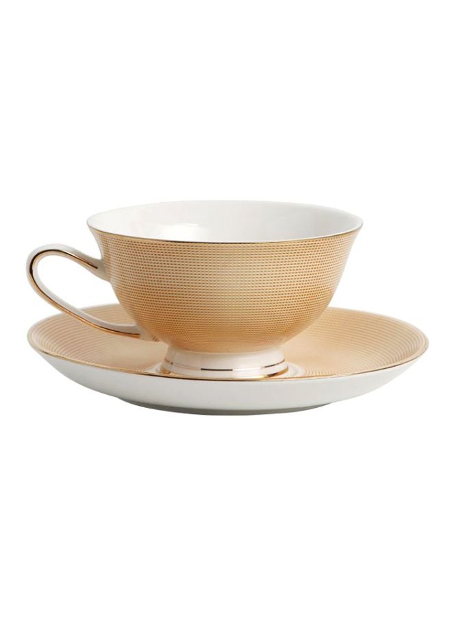 Sharpdo - 2-Piece Ergonomically Designed Fade-Proof Comfortable Grip Cup And Saucer Beige/White 200ml - Image 1