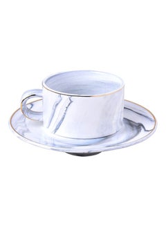 2-Piece Ergonomically Designed Fade-Proof Comfortable Grip Cup And Saucer White/Grey 200ml