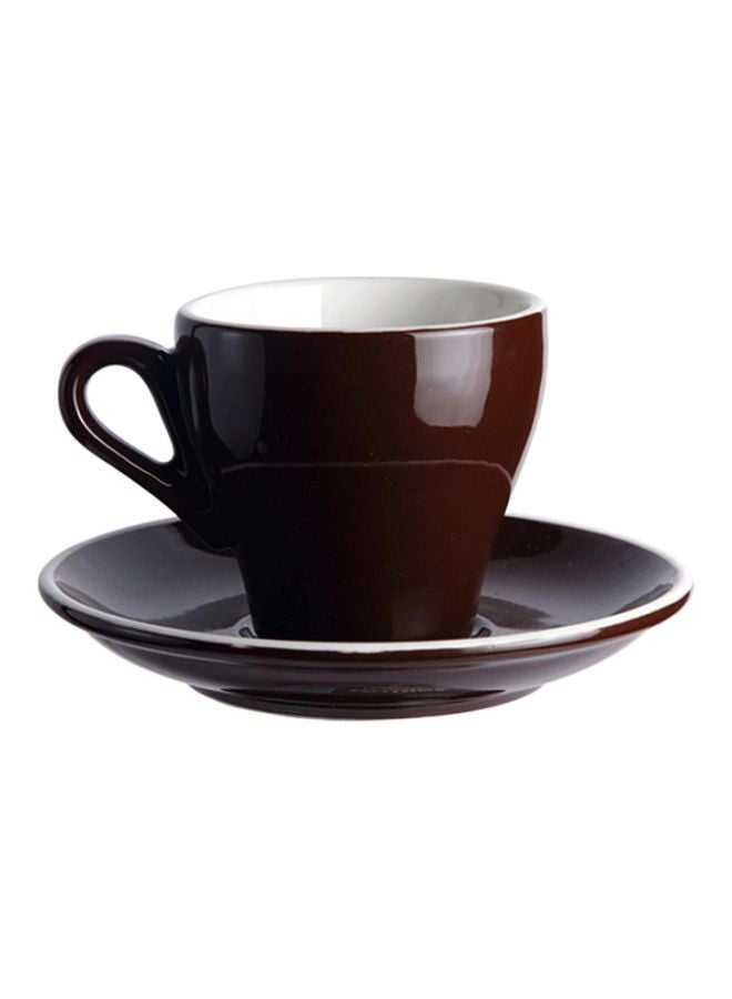 Sharpdo Glazed Coffee Cup And Dish Brown 12.5x12.5x10.5cm - Image 1