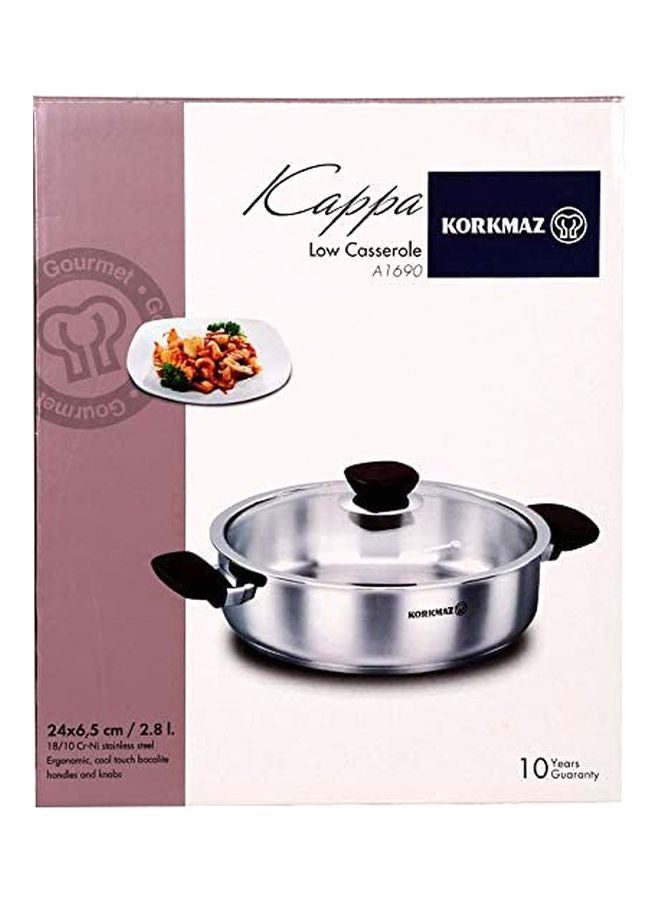 كوركماز كسرولة منخفضة من كابا من الستانلس ستيل فضي 24x6.5سم - Image 2