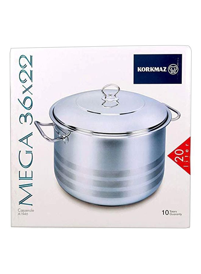 Korkmaz Sturdy And Durable Exclusive Shaped Cool Touch Handle Mega Casserole With Lid Silver 20Liters - Image 2