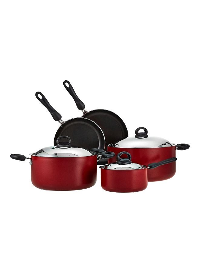Prestige 11-Piece Cooking Pot Set Includes Casserole (24), Casserole (28), Saucepan (18), Frypan (22) , Frypan (28)cm Red/Black/Silver  - Image 1