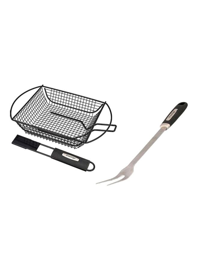Prestige Shrimp Basket Pr42114 + Bbq Fork Pr42103 Black 30cm  - Image 1