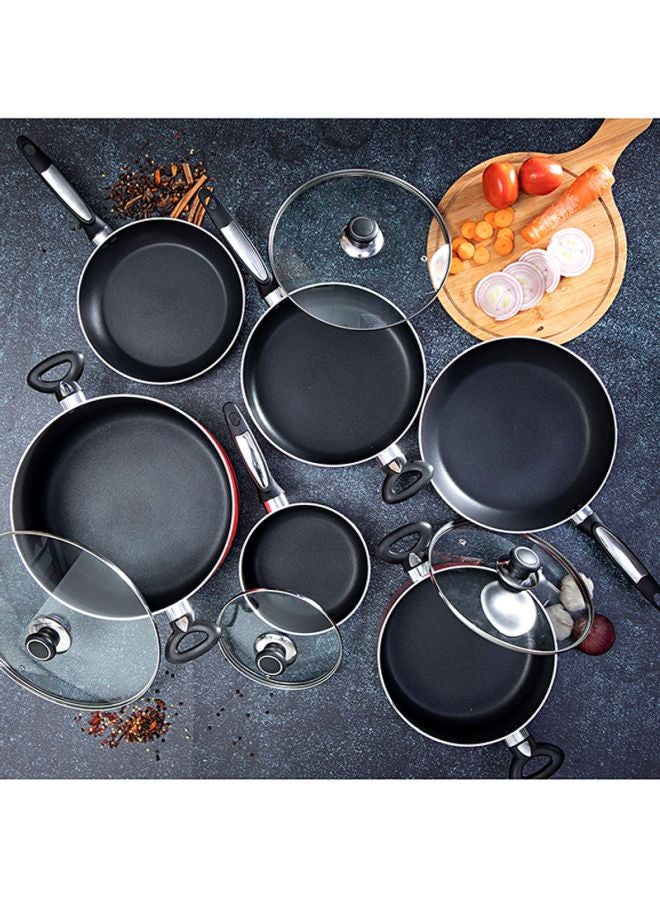 Royalford 10-Piece Almunium Cookware Set includes Casserole +Lid (30x15cm),Casserole +Lid (24x12cm),Saucepan +Lid (18x8.5cm),Deep Fry pan +Lid (26x7cm), Fry Pan(28x5.2cm),Fry Pan(24x4.5cm) Red  - Image 4