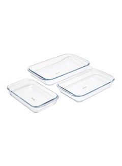 ALBERTO 3-Piece Glass Rectangular Roaster Set Clear  - Image 1