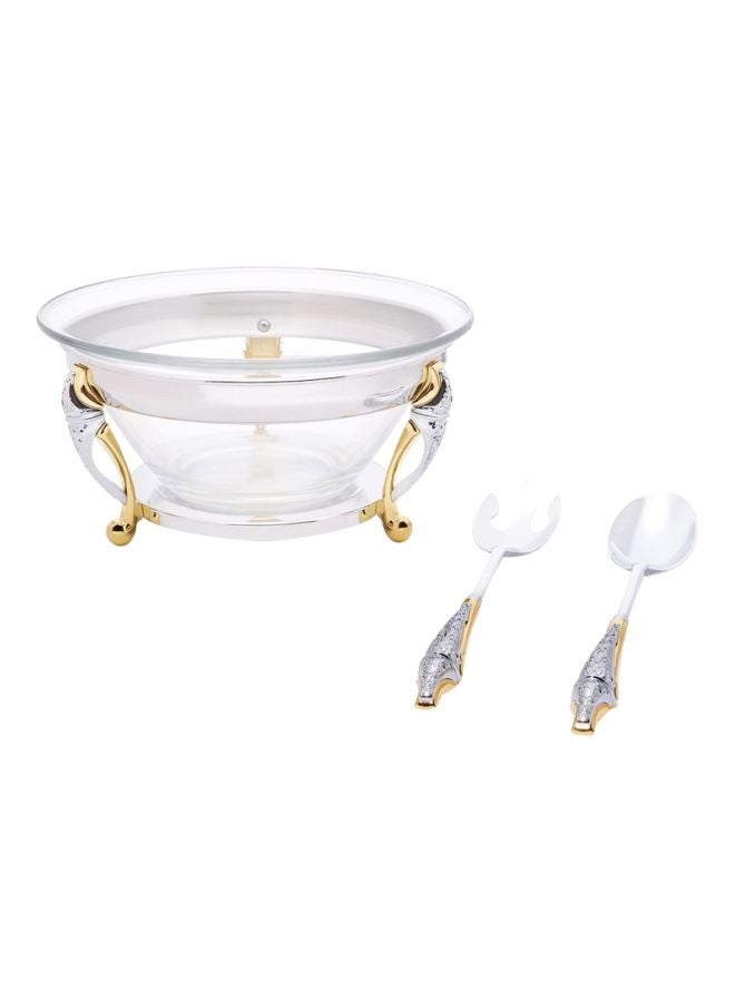 Malaika Salad Bowl With Server Clear/Gold/Silver 17.8x35.8x33.2cm - v1615614539/N22234586A_1