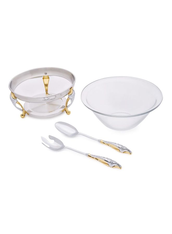 Malaika Salad Bowl With Server Clear/Gold/Silver 17.8x35.8x33.2cm - v1615614539/N22234586A_2