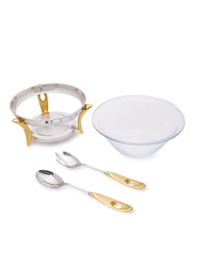 ريجنت سلطانية تقديم سلطة مع أدوات غرف شفاف/ ذهبي/ فضي 17.8x35.8x33.2سم - Image 2