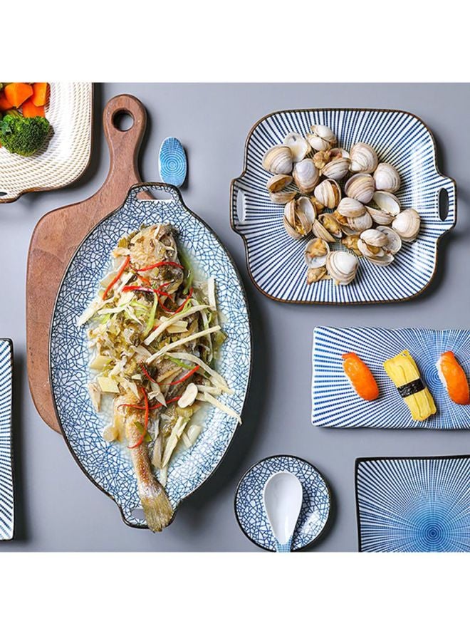 شاربدو طبق عشاء دائري بنمط الأذنين أزرق/ أبيض 33x19.5x3سم - Image 4