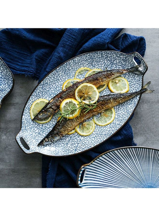 شاربدو طبق عشاء دائري بنمط الأذنين أزرق/ أبيض 33x19.5x3سم - Image 5