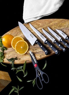 DELCASA 7-Piece Caliber Cutlery Set With Stand Brown/Black Chef Knife 1x7.5, Carving Knife 1x7, Utility Knife 1x5, Steak Knife 1x4.5, Paring Knife 1x3inch  - Image 5