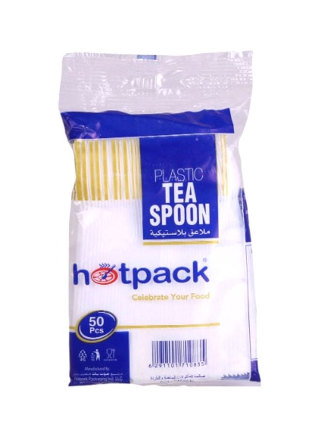 Hotpack Disposable Plastic Tea Spoon , White- 50Pcs White 50 x 6inch - Image 1