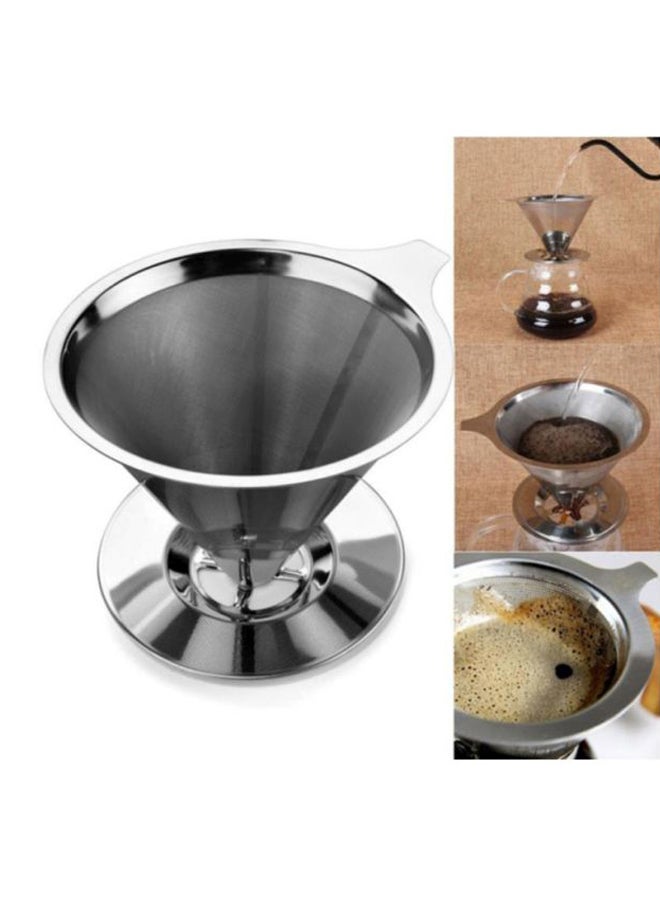 بيوينتي حامل فلتر القهوة بطبقتين مصنوع من الستانلس ستيل فضي 12.5x8.7x1سم - Image 2