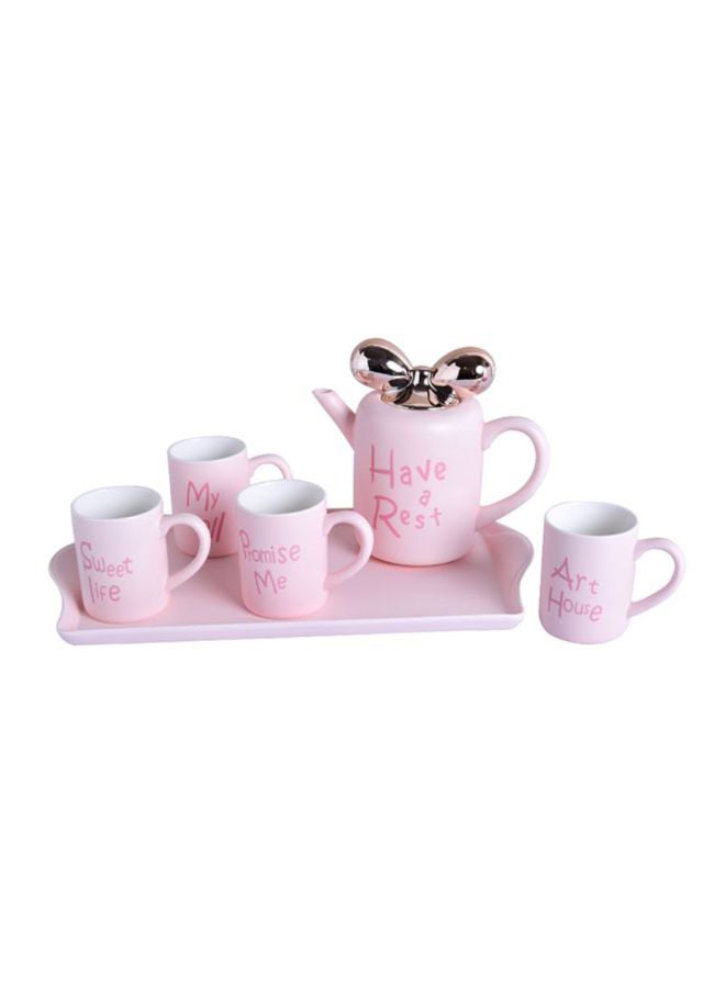 Sharpdo 6-Piece Ceramic Butterfly Knotted Teapot Set Pink Tea Cup (4x250), Kettle (1x860)ml - Image 2