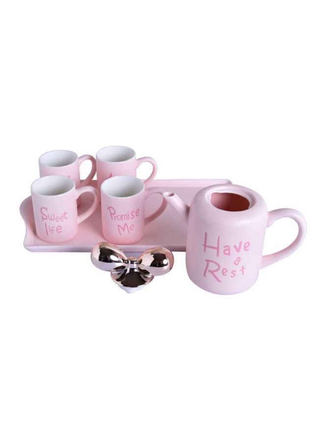 Sharpdo 6-Piece Ceramic Butterfly Knotted Teapot Set Pink Tea Cup (4x250), Kettle (1x860)ml - Image 3