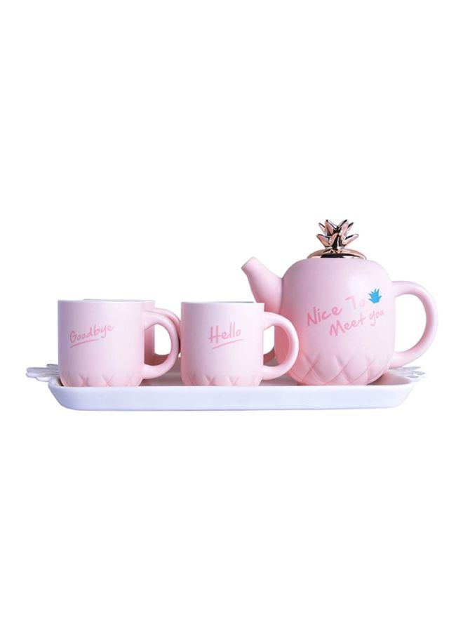 Sharpdo 6-Piece Pineapple Shaped Teapot Set Pink/White Tea Cup (4x220), Kettle (1x780)ml - Image 1
