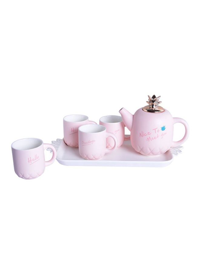 Sharpdo 6-Piece Pineapple Shaped Teapot Set Pink/White Tea Cup (4x220), Kettle (1x780)ml - Image 2