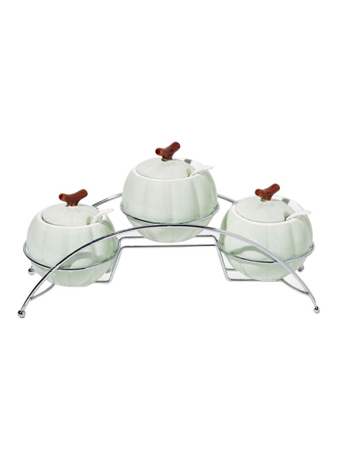 Silver Tag 7-Piece Cannister Set Green/Brown/Silver (3 cans with lid & 3 spoons & 1 stand) packing size ( 32.5 x 11.5 x 15.5)cm - Image 1