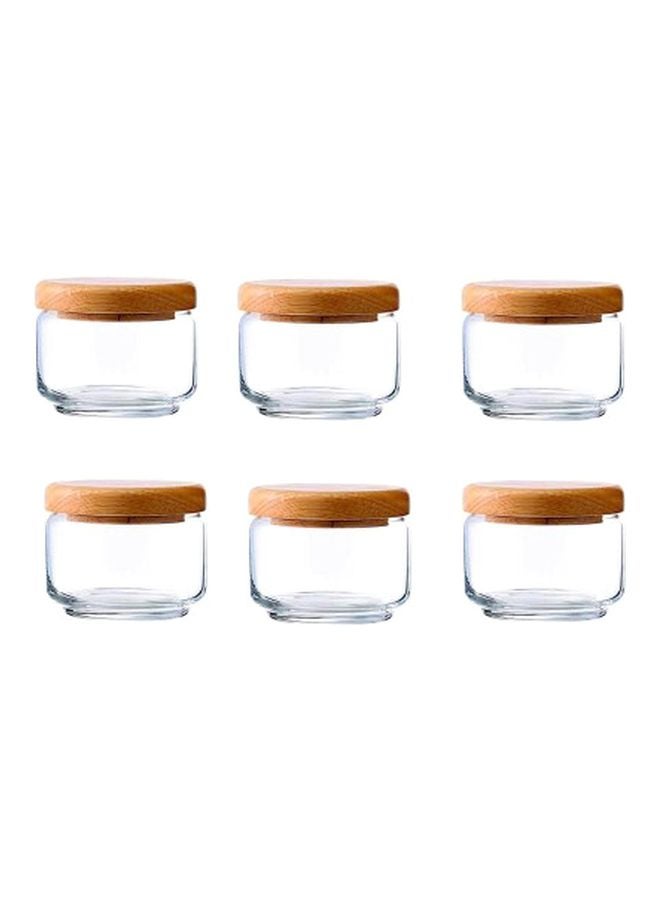 Ocean 6-Piece Pop Jar Set With Wooden Lid Clear/Brown 500ml - Image 1