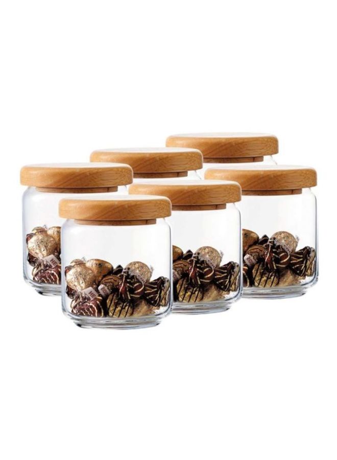 Ocean 6-Piece Pop Jar Set With Wooden Lid Clear/Brown 500ml - Image 3