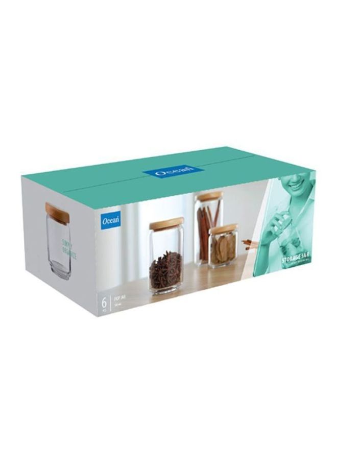 Ocean 6-Piece Pop Jar Set With Wooden Lid Clear/Brown 500ml - Image 5