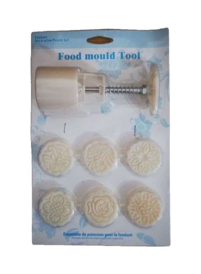 7-Piece 3D Rose Flower Mooncake Mould Cutter Set Beige  - Image 1