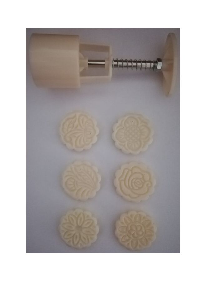 7-Piece 3D Rose Flower Mooncake Mould Cutter Set Beige  - Image 3
