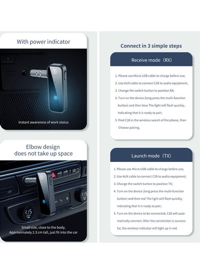 Generic - Bluetooth Transmitter and Receiver Car Kit C28 Black - Image 1