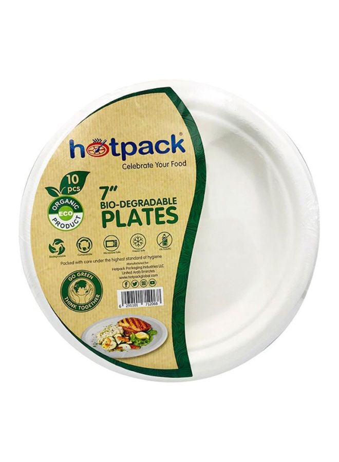 Hotpack 10-Pieces Bio Degradable Pulp Plate White 7inch 