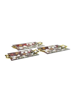 3-Piece Tray Set White/Red/Green Big (Large size 47 x 29  x 3)  (Medium size  42 x 24.5 x 3 ) ( Small size  37 x 20.9 x 3 )cm