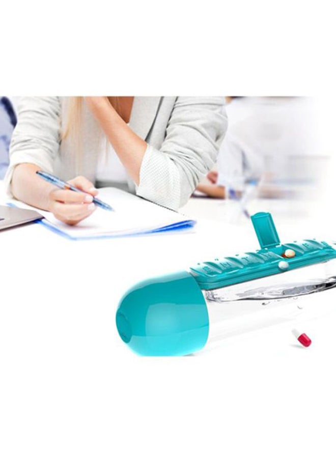 بيوينتي زجاجة مياه للشرب مزودة بفتحات لتنظيم أقراص الأدوية اليومية شفاف/أزرق 23.5x8سم - Image 3