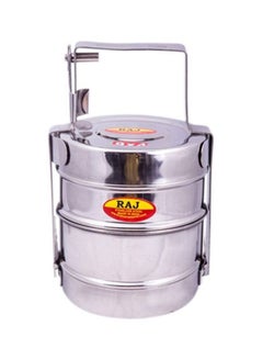 Two Tiered Steel Tiffin Lunch Box Silver 10x2cm