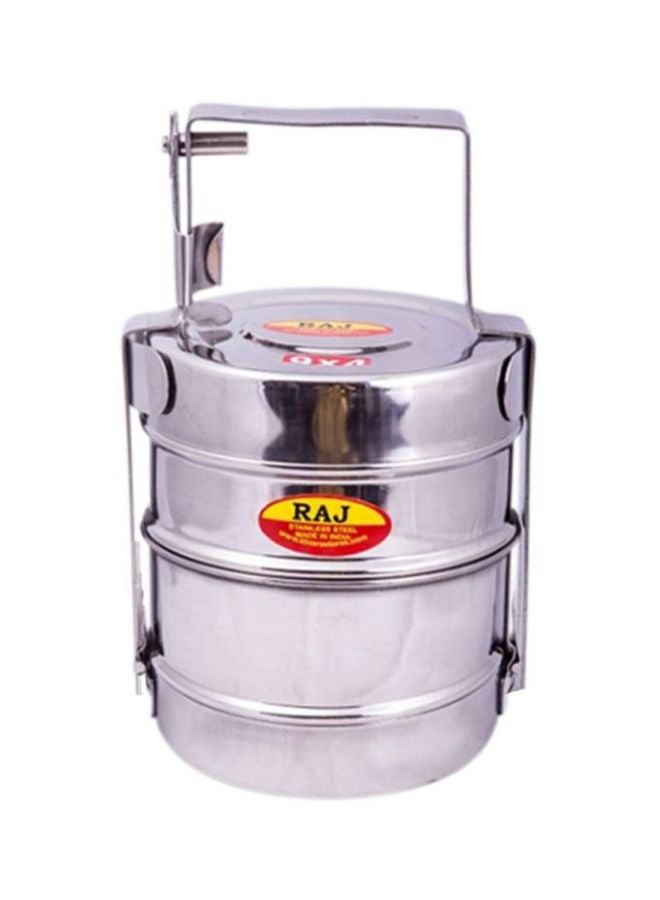 RAJ - Two Tiered Steel Tiffin Lunch Box Silver 10x2cm - Image 1