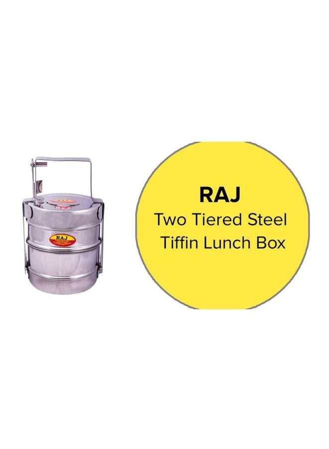 RAJ - Two Tiered Steel Tiffin Lunch Box Silver 10x2cm - Image 1