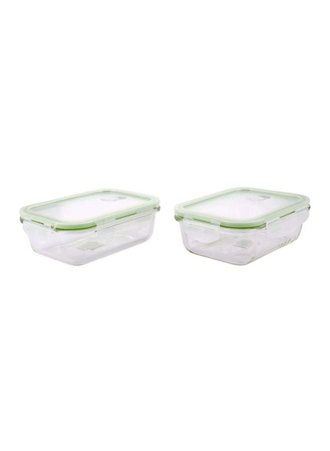 2-Piece Glass Rectangle Airtight Container Clear/Green 600ml