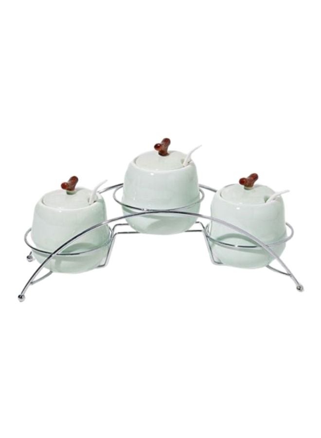 Silver Tag 7-Piece Cannister Set White (3 cans with lid & 3 spoons & 1 stand) packing size ( 31.5 x 11.6 x 16.5)cm - Image 1