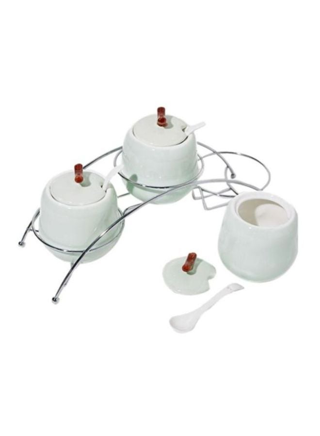 Silver Tag 7-Piece Cannister Set White (3 cans with lid & 3 spoons & 1 stand) packing size ( 31.5 x 11.6 x 16.5)cm - Image 2