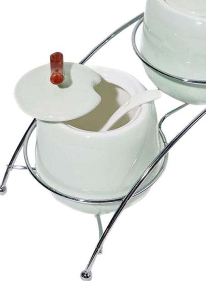 Silver Tag 7-Piece Cannister Set White (3 cans with lid & 3 spoons & 1 stand) packing size ( 31.5 x 11.6 x 16.5)cm - Image 3