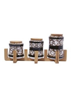 7-Piece Cannister Set Brown/White/Beige Big Cannister 11x16.3x11, Medium 11x13.4x11, Small 11x10.9x11, Stand 41.5x15.4x8cm