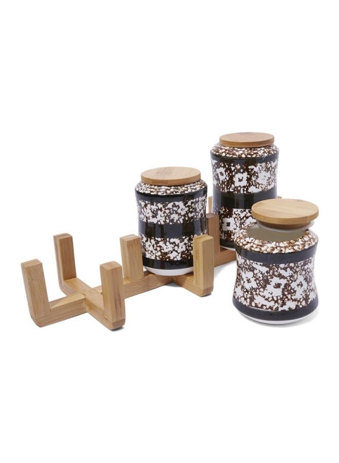 Opalina - 7-Piece Cannister Set Brown/White/Beige Big Cannister 11x16.3x11, Medium 11x13.4x11, Small 11x10.9x11, Stand 41.5x15.4x8cm - Image 1