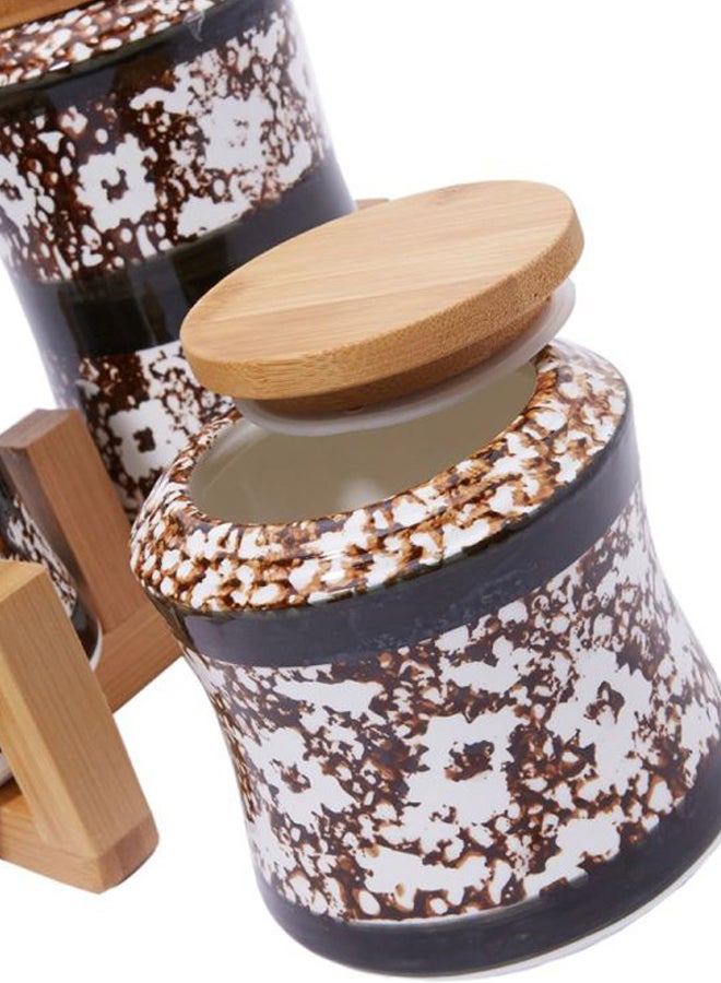 Opalina - 7-Piece Cannister Set Brown/White/Beige Big Cannister 11x16.3x11, Medium 11x13.4x11, Small 11x10.9x11, Stand 41.5x15.4x8cm - Image 1
