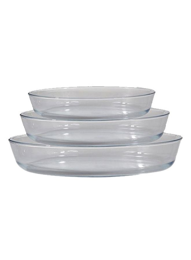 3-Piece Borosilicate Oval Glass Baking Tray Set Clear 1.6Ltr - 25.8x18x6cm