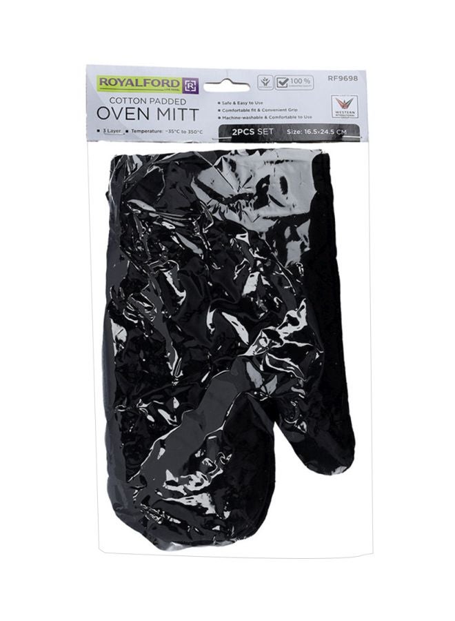 Royalford Cotton Padded Oven Mitt 2 Padded Oven Gloves Black 14.7x23.8cm  - Image 5