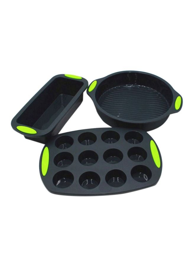 Sharpdo 3-Piece Baking Mould Set Black/Green Round Mould (28.5x24x5), Toast Mould (28x12.2x6.5), Muffin Cup Mould (30x20.8x2.8)cm - Image 1