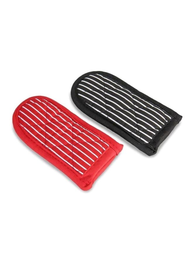Lodge Pack Of 2 Striped Hot Handle Holder Mitt Black/Red 15x8cm  - Image 2