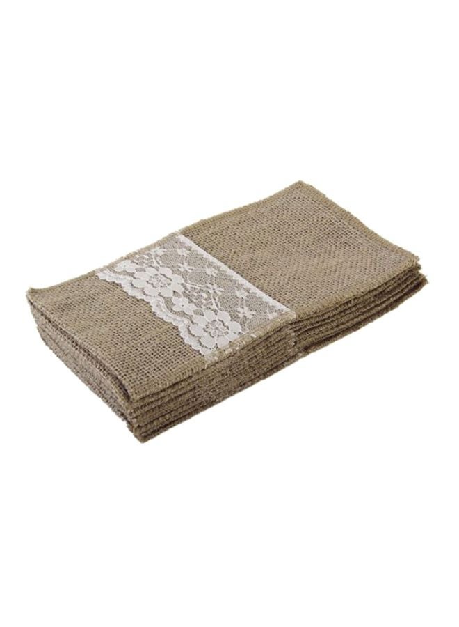 Beauenty 10-Piece Knife And Fork Burlap Cutlery Bag Brown/White 10x(21x10)cm  - Image 1