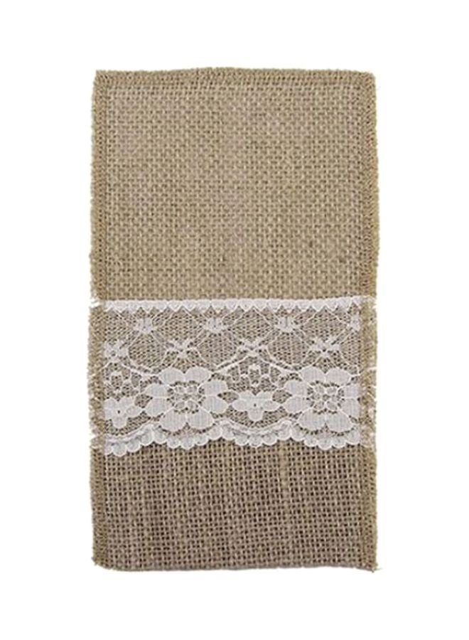 Beauenty 10-Piece Knife And Fork Burlap Cutlery Bag Brown/White 10x(21x10)cm  - Image 4