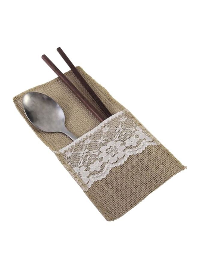 Beauenty 10-Piece Knife And Fork Burlap Cutlery Bag Brown/White 10x(21x10)cm  - Image 5